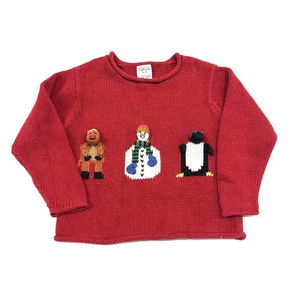 Vintage Talbots Kids Hand-Knit 4T Sweater Roll Neck Snowman Christmas Embroidery - Picture 1 of 7